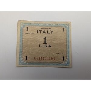 1943 1 Lira Allied Military Currency Note Circulated